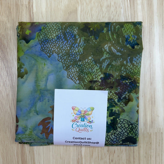 Green blue batik with leaves
